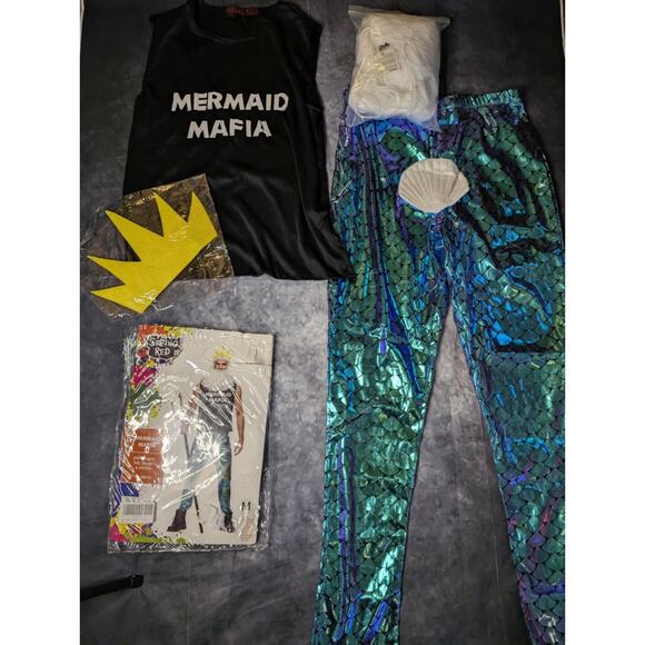 Seeing Red Mermaid Mafia Mens M Funny King Triton Atlantis Halloween Costume - Picture 3 of 12